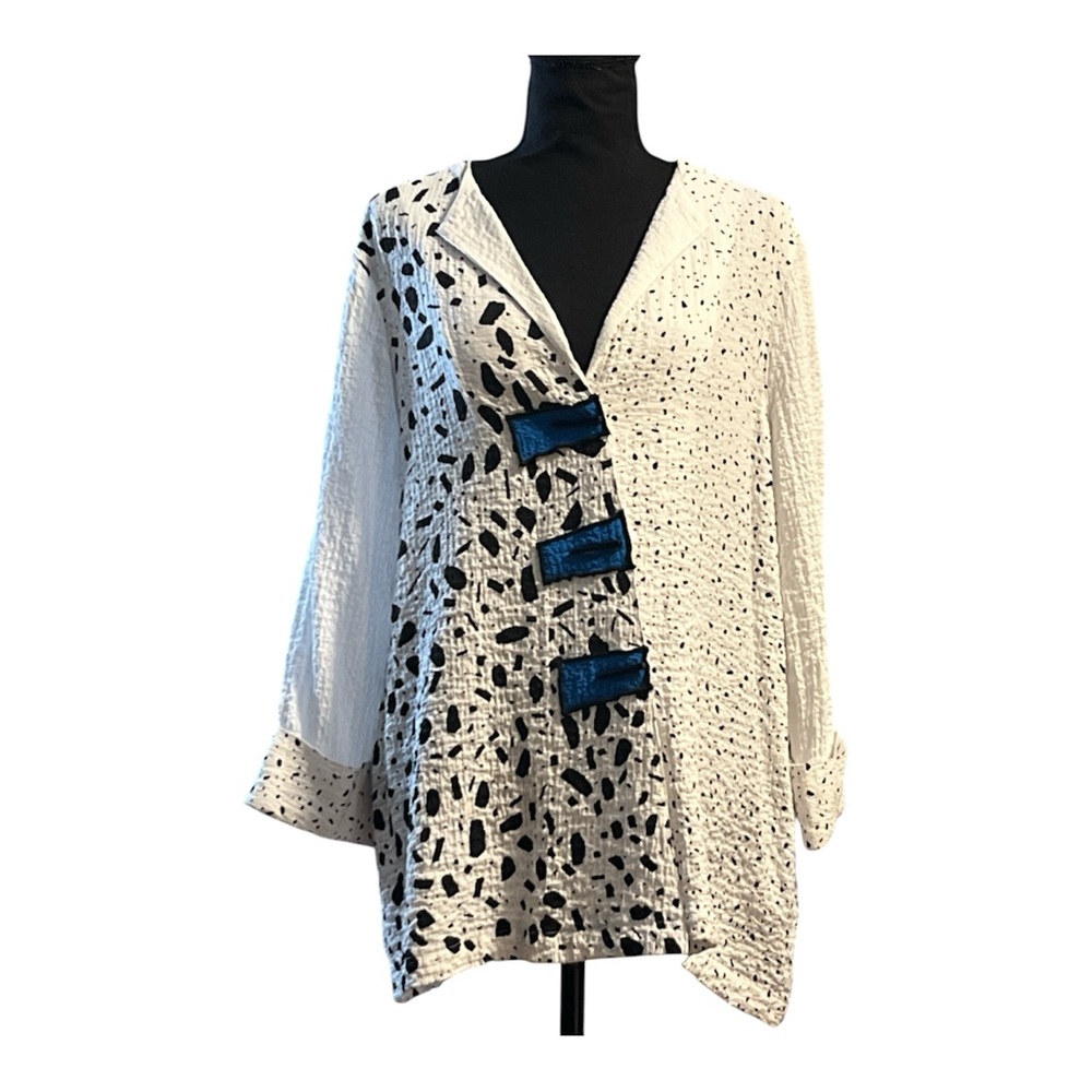 Ali Miles Wearable Art Size M Abstract Black White Maximalist Blouse Avant-Garde
